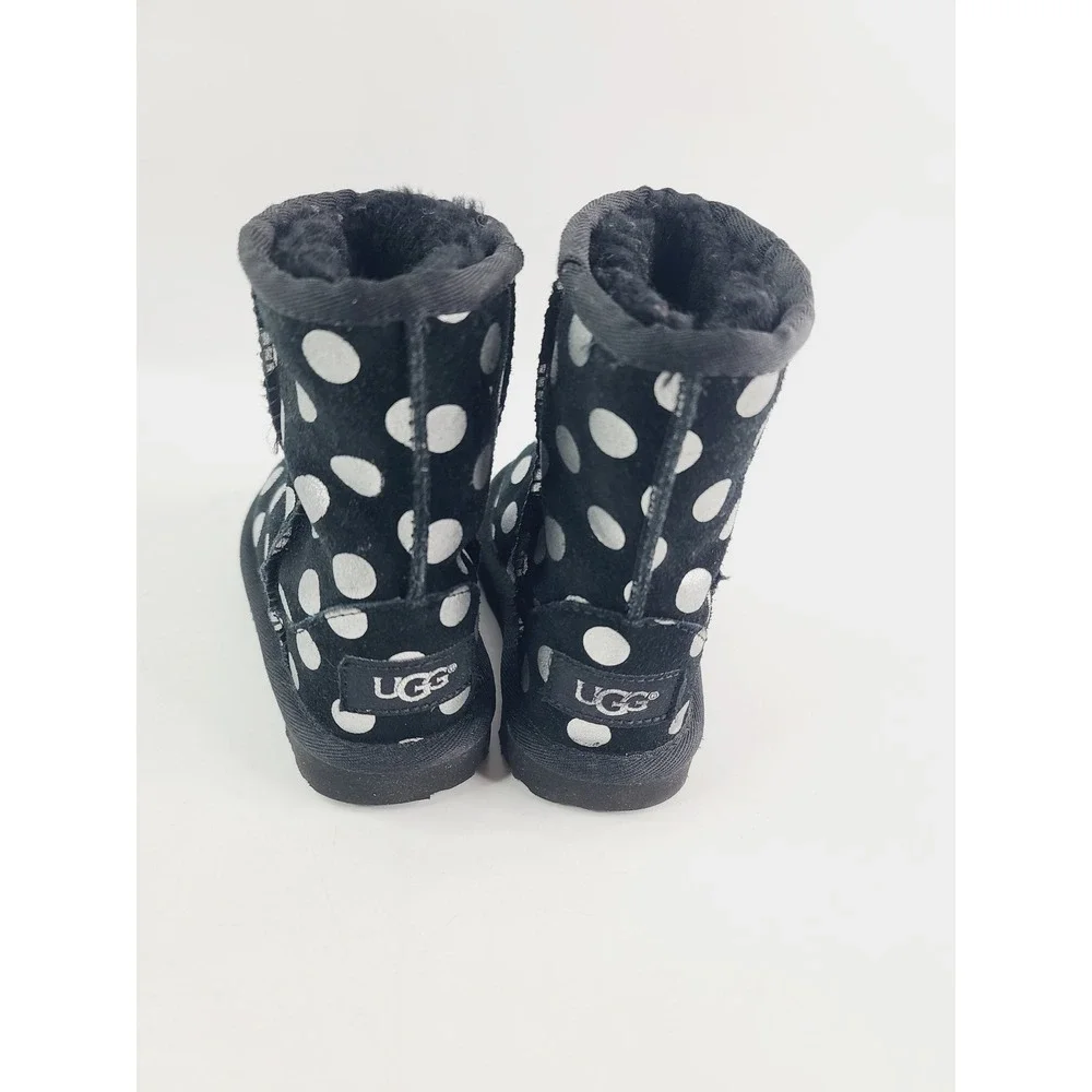 UGG, Fabric Rubber Sole Black Polka Dot Boots, Girl's, Size 8,‎ Black/White
